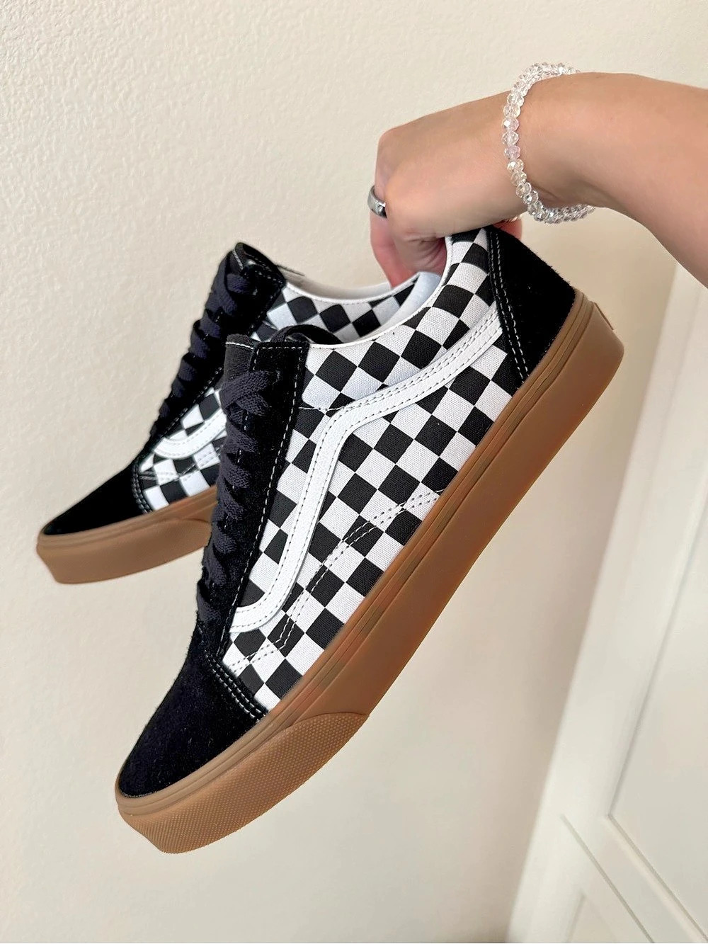 Vans Old Skool Checkered Gum Sole Sneakers Black & White